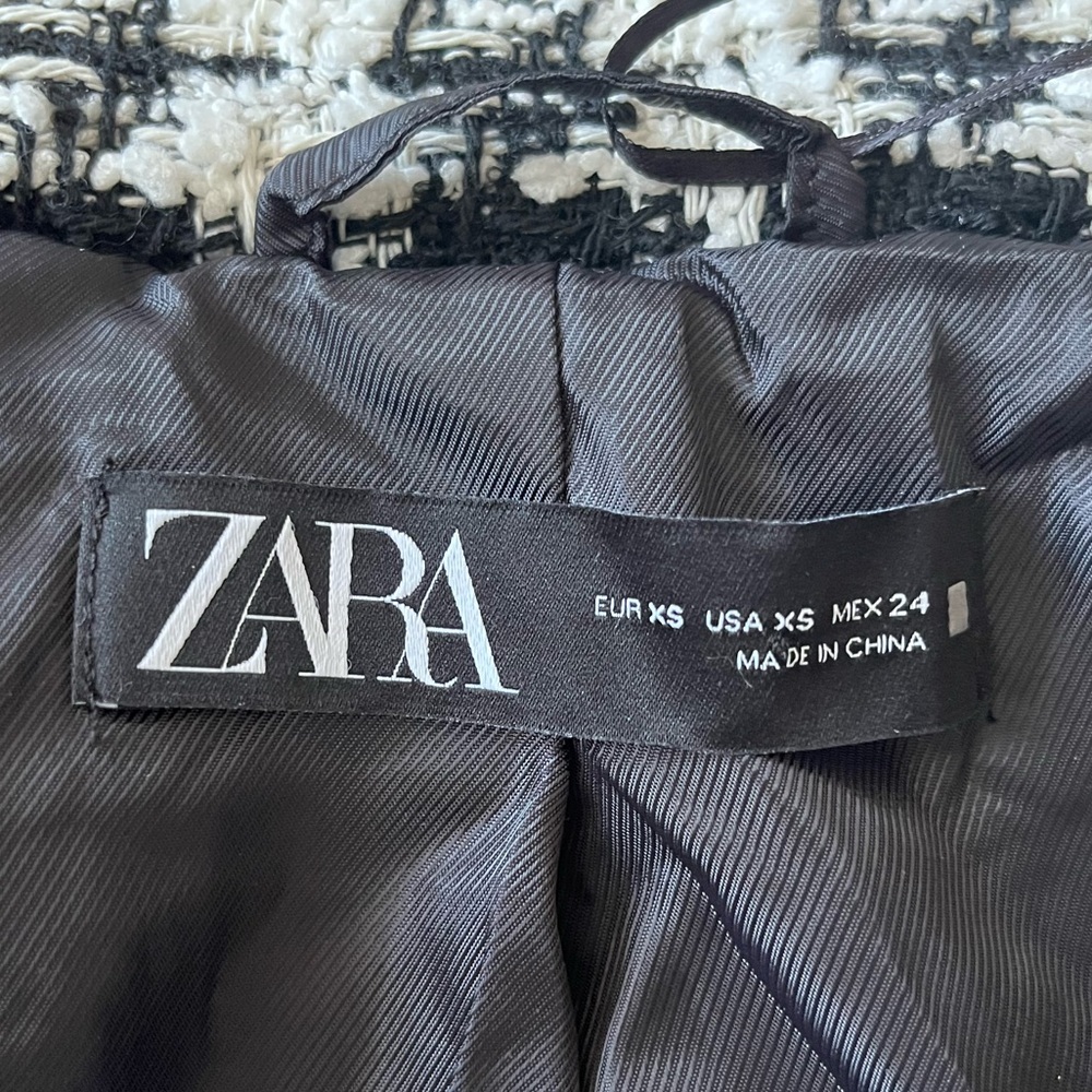 Zara Black White Houndstooth Tweed Blazer XS - Picture 5 of 7